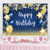 Sterne Und Flaggen Blau Ballon Glücklich Geburtstag Hintergrund